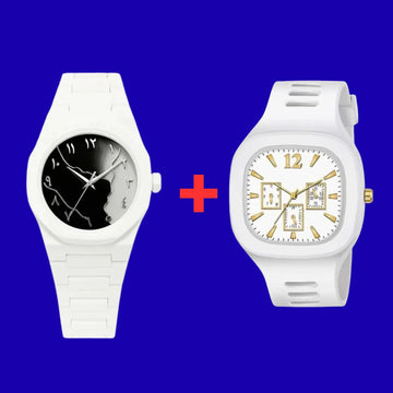 White Tiger Marble Fiber Chain + Square Rubber Watch Combo