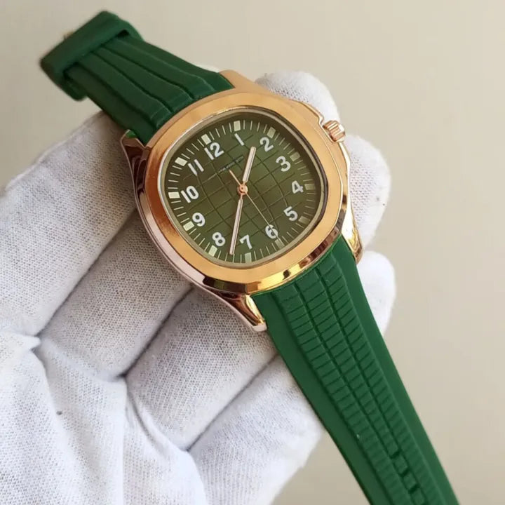 Square Rubber Strap Watch - Gold
