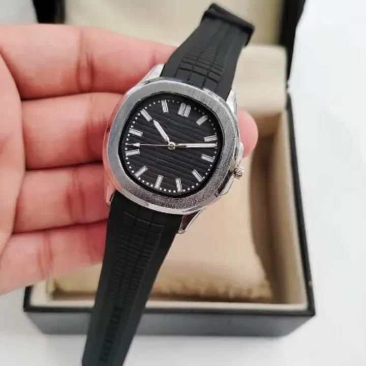 Square Rubber Strap Watch - Silver