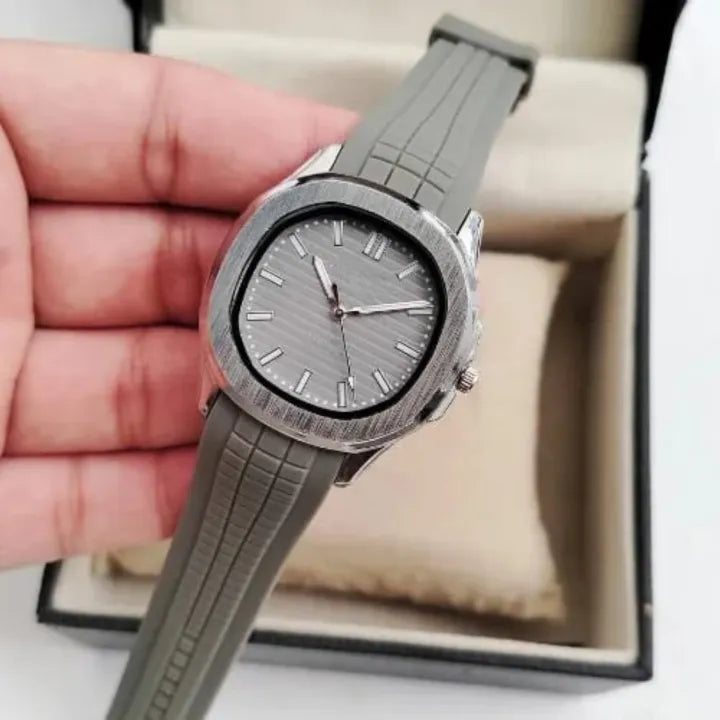 Square Rubber Strap Watch - Silver